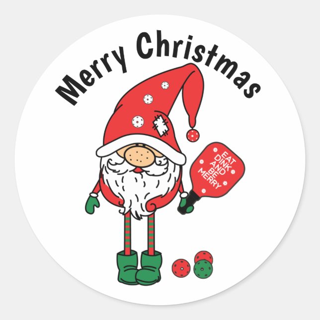 Weihnachtspickleball Runder Aufkleber (Vorderseite)