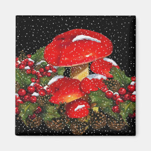 Weihnachtspilz, Toadstools, Schnee, Stechpalme Magnet