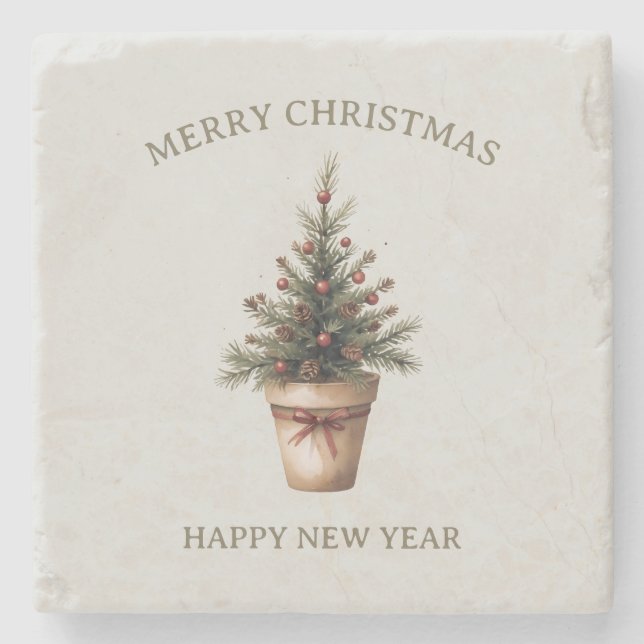 Weihnachtspinecone Baum rustikale Feiertage Gewohn Steinuntersetzer (Vorderseite)