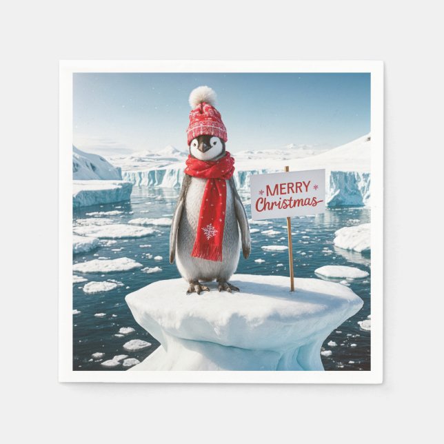 Weihnachtspinguin auf einem Eisberg Serviette (Vorderseite)