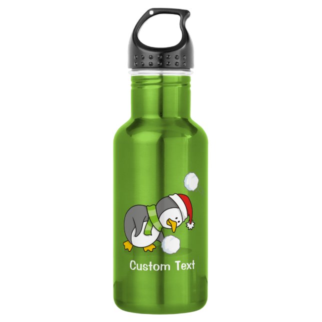 Weihnachtspinguin bekommt eine Schneeball Edelstahlflasche (Vorderseite)