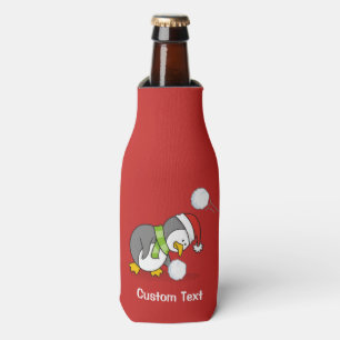Weihnachtspinguin bekommt eine Schneeball Flaschenkühler