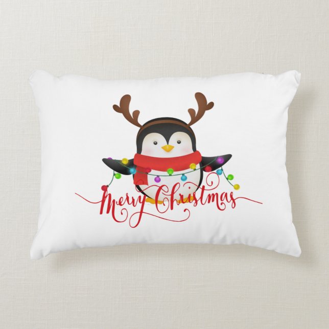 Weihnachtspinguin Dekokissen (Vorderseite)