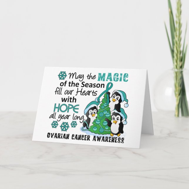 WeihnachtsPinguin-Eierstockkrebs Feiertagskarte (Vorderseite)