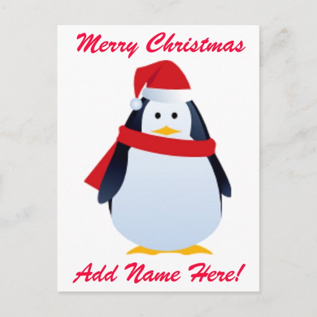 Weihnachtspinguin einer Weihnachtsmannmütze Feiertagspostkarte (Vorderseite)