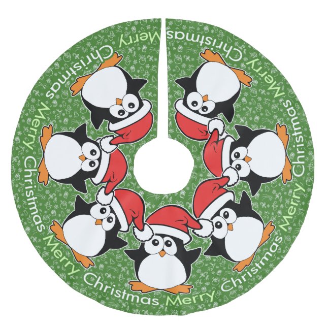 WeihnachtsPinguin-frohe Weihnachten Polyester Weihnachtsbaumdecke (Vorderseite)