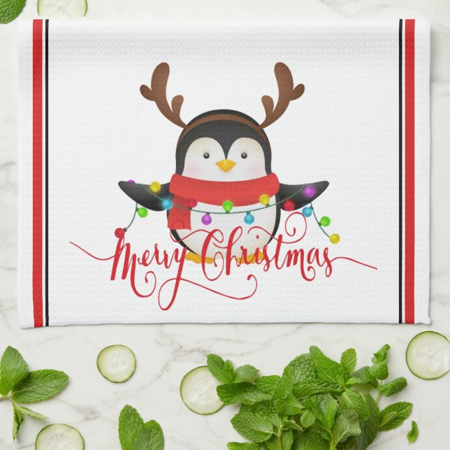 Weihnachtspinguin Geschirrtuch (Gefaltet)