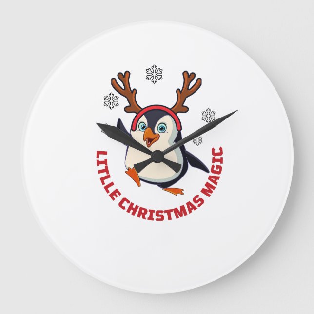 Weihnachtspinguin Große Wanduhr (Vorderseite)