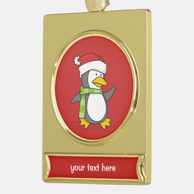 Weihnachtspinguin im Schnee Banner-Ornament Gold (Links)