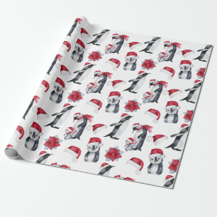 Weihnachtspinguin im Wasserfarbenstil Geschenkpapier
