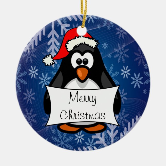 Weihnachtspinguin Keramik Ornament (Vorne)