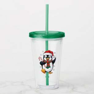 Weihnachtspinguin mit Bonnet und Zuckerrohr Acryltrinkbecher