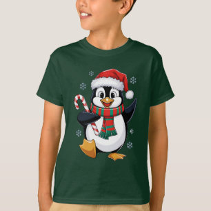 Weihnachtspinguin mit Bonnet und Zuckerrohr T-Shirt
