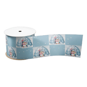 Weihnachtspinguin mit Iglu Satinband