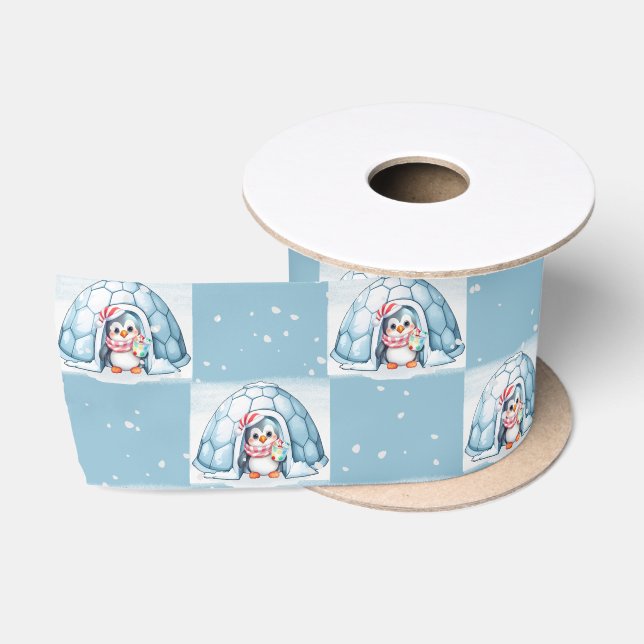 Weihnachtspinguin mit Iglu Satinband (Spule)