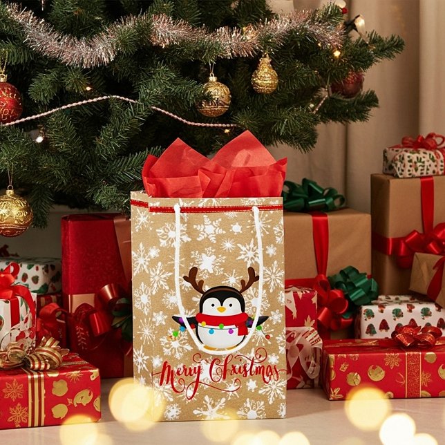 Weihnachtspinguin mit Lichtern auf Papiertüte auss Kleine Geschenktüte (Von Creator hochgeladen)