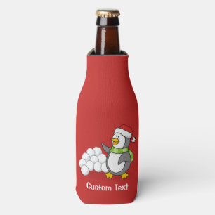 Weihnachtspinguin mit Schneebälle schwingen Flaschenkühler