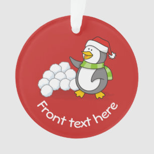 Weihnachtspinguin mit Schneebälle schwingen Ornament