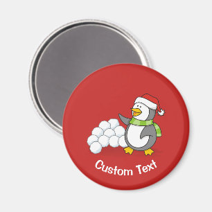 Weihnachtspinguin mit Schneebällen winkend Magnet