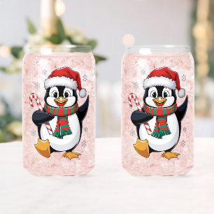 Weihnachtspinguin mit Weihnachtsmütze und Zuckerro Dosenglas