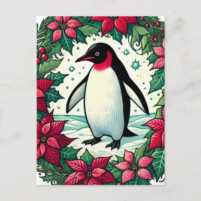 Weihnachtspinguin Postkarte (Vorderseite)