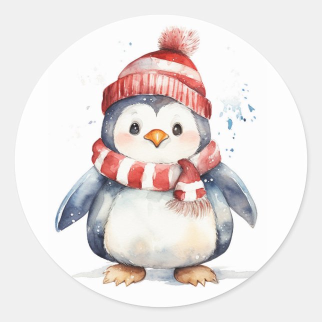 Weihnachtspinguin Runder Aufkleber (Vorderseite)
