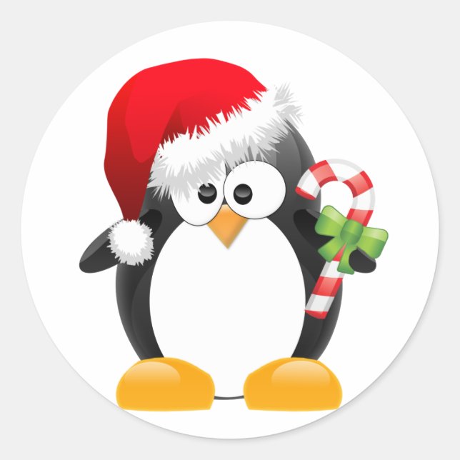 Weihnachtspinguin Runder Aufkleber (Vorderseite)