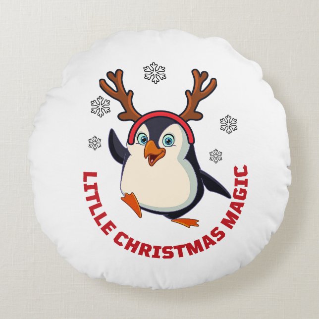 Weihnachtspinguin Rundes Kissen (Vorderseite)