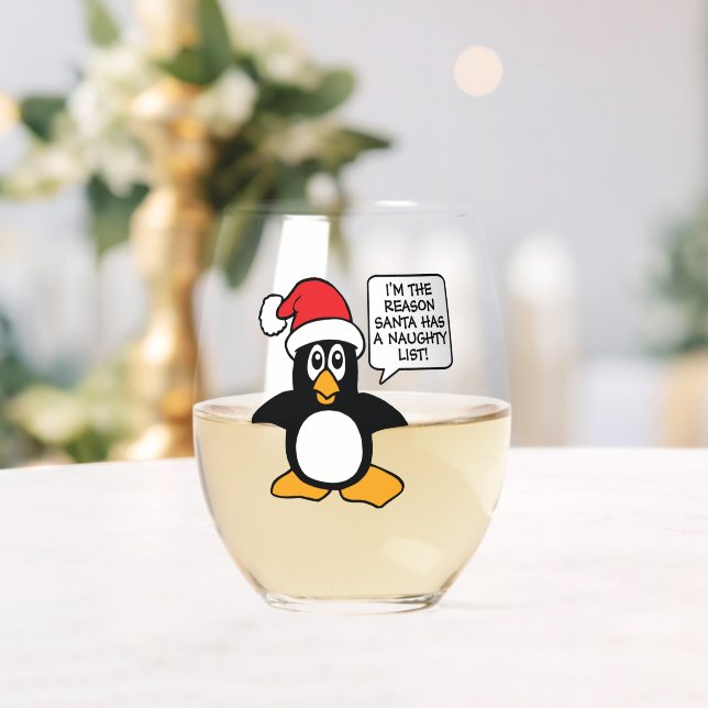 Weihnachtspinguin Santa Naughty List Weinglas Ohne Stiel (Insitu (Hochzeit))