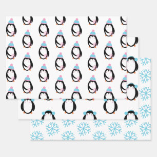 Weihnachtspinguin-Schneeflocken Whimsical Geschenkpapier Set