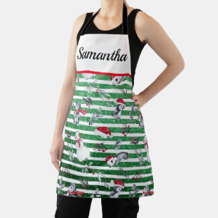 Weihnachtspinguin Schneemann Grüne Glitzer Streife Schürze