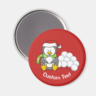 Weihnachtspinguin sitzend mit Schneebälle Magnet
