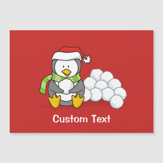 Weihnachtspinguin sitzend mit Schneebälle Magnetkarte (Vorderseite)