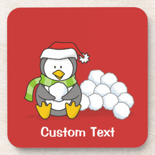 Weihnachtspinguin sitzend mit Schneebälle Untersetzer