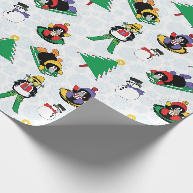 Weihnachtspinguin Ski Geschenkpapier (Ecke)