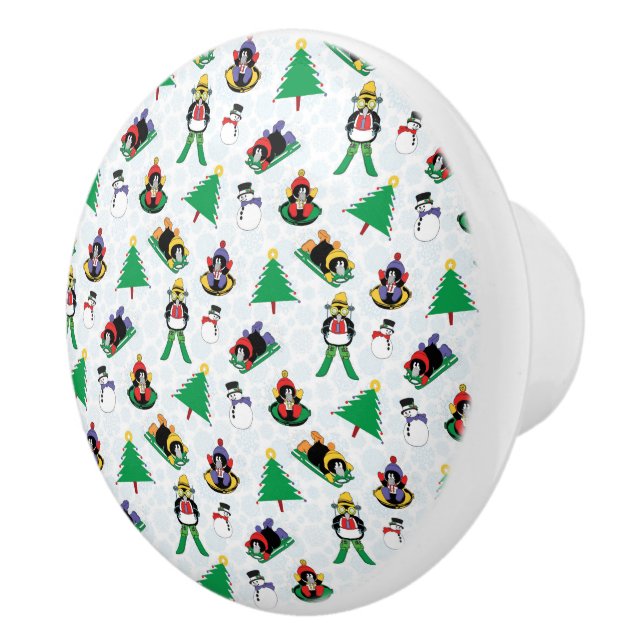 Weihnachtspinguin Ski Keramikknauf (Rechts)