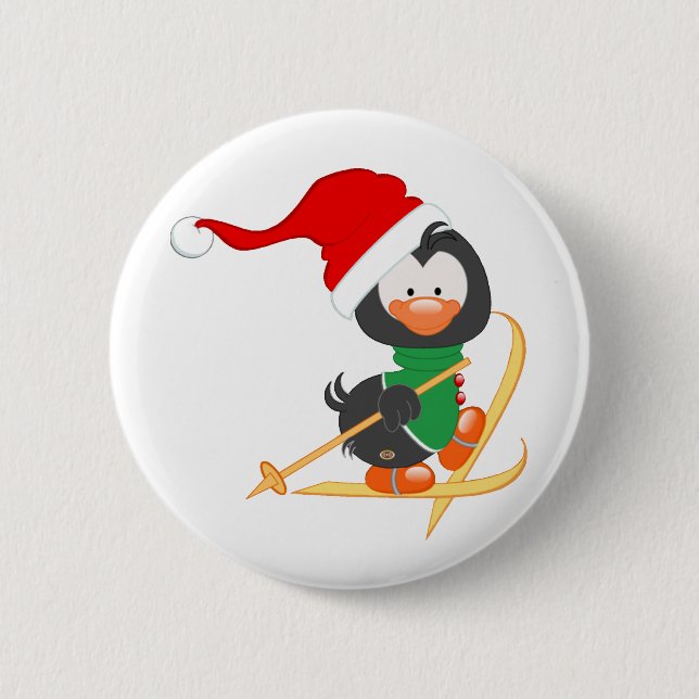 WeihnachtsPinguin-Skifahren Button (Vorderseite)