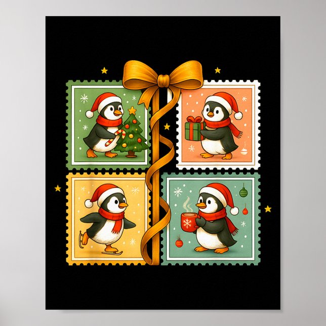 Weihnachtspinguin-Stempel-Collage Poster (Vorne)