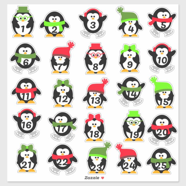 Weihnachtspinguine Adventskalender Aufkleber (Blatt)