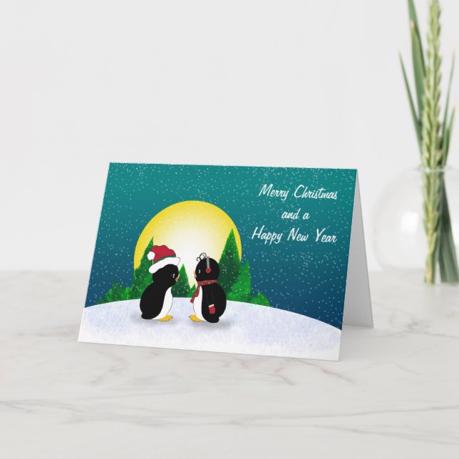 Weihnachtspinguine Feiertagskarte (Vorderseite)