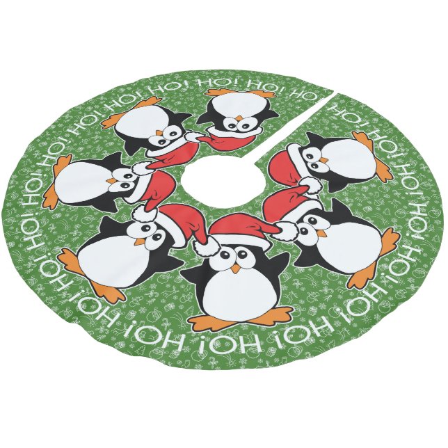 WeihnachtsPinguine Ho! HO! Ho! Polyester Weihnachtsbaumdecke (Schrägansicht)
