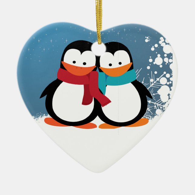 Weihnachtspinguine Keramik Ornament (Vorne)