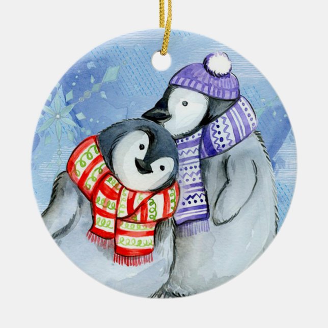 Weihnachtspinguine Keramik Ornament (Vorne)