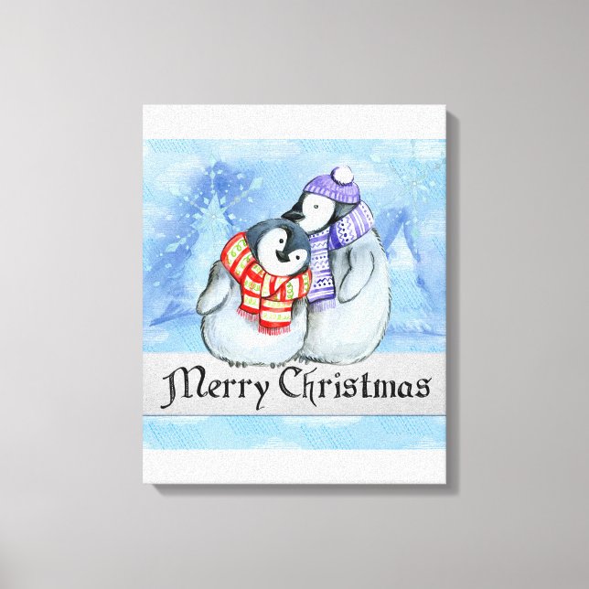 Weihnachtspinguine Leinwanddruck (Vorderseite)