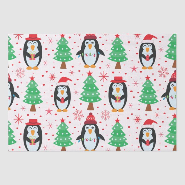 Weihnachtspinguine mit Pine Trees Pattern Seidenpapier (Vorderseite)