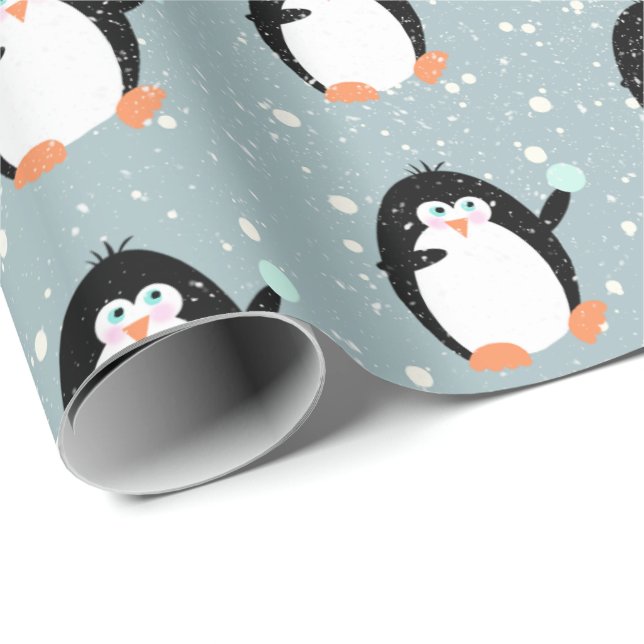 Weihnachtspinguine mit Schneeballpapier Geschenkpapier (Rolleneckpunkt)