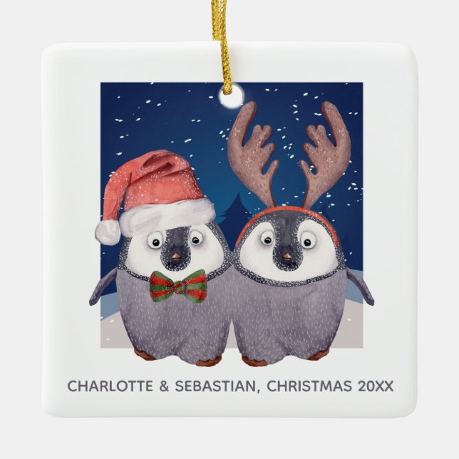Weihnachtspinguine Niedlicher Weihnachtsmann und R Keramikornament (Vorderseite)