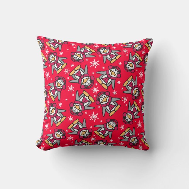 Weihnachtspinguine Rot-Gold-Grauschmeißchen Kissen (Vorderseite)
