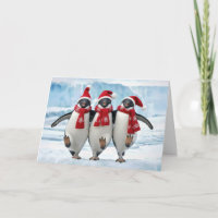 Weihnachtspinguine tanzen auf arktischem Gletscher