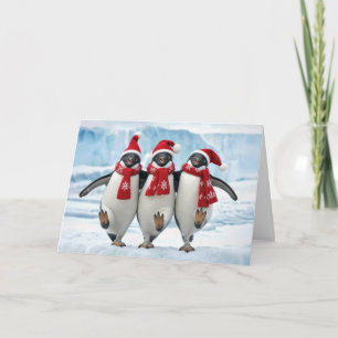 Weihnachtspinguine tanzen auf arktischem Gletscher Karte